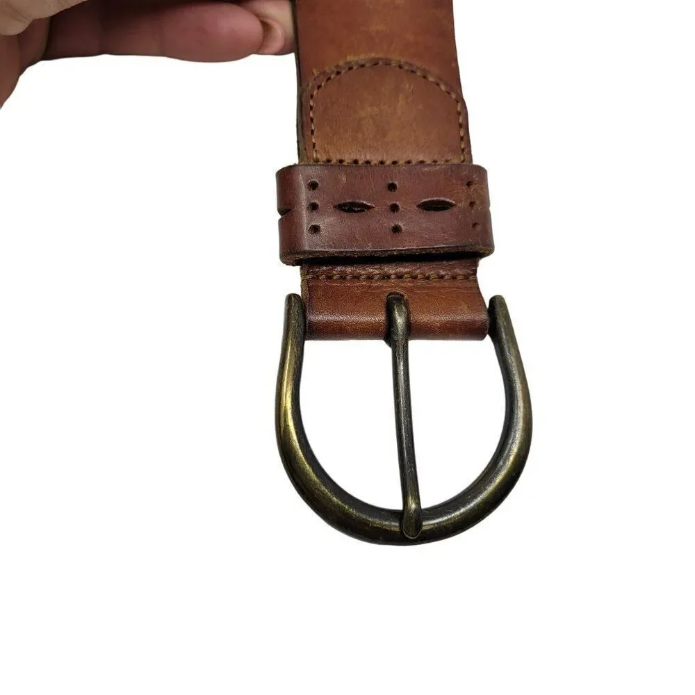 AEO Genuine Leather Brown‎ Belt M Perforated Studded Boho Country Cowgirl